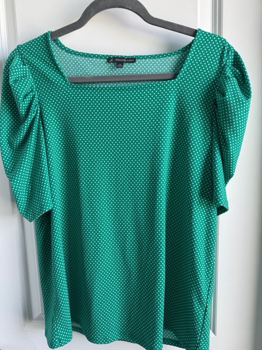 Adrienne Vittadini Emerald Green Polka Dot Square Neck Blouse